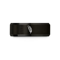 unique wedding bands set – black tungsten feather wedding band