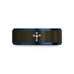 couples matching ring sets – gunmetal & blue tungsten crux (southern cross) wedding band