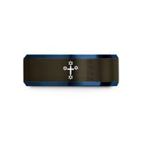 couples matching ring sets – gunmetal & blue tungsten crux (southern cross) wedding band