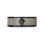 engraved wedding bands couples – black & silver tungsten sparrow wedding band