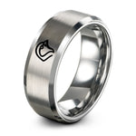 custom laser engrave rings – grey tungsten sparrow ring