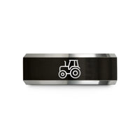 matching couples rings set – black & gray tungsten tractor wedding band
