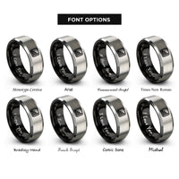 font options for inside engraving on black & gray histogram bars rings