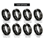 font options for inside engraving on black & silver hive box rings