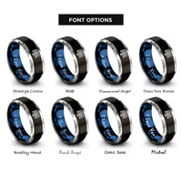 font options for inside engraving on black & blue & silver hockey net rings