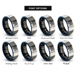 font options for inside engraving on black & blue & grey hockey net rings