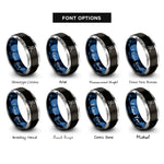 font options for inside engraving on black & blue & gray hockey slap rings