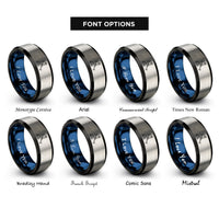 font options for inside engraving on black & blue & silver hockey slap rings