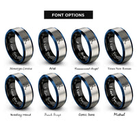 font options for inside engraving on black & blue & silver hockey slap rings