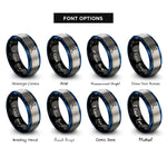 font options for inside engraving on black & blue & silver hockey slapshot rings