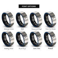 font options for inside engraving on black & blue & grey hockey slapshot rings