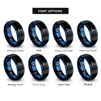 font options for inside engraving on black & blue hockey stick puck rings