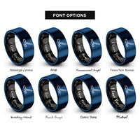 font options for inside engraving on black & blue hockey stick puck rings