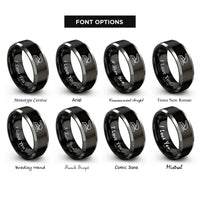 font options for inside engraving on black & grey hole punch rings