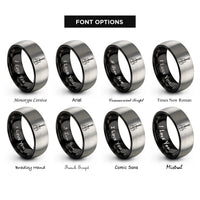 font options for inside engraving on black & grey hollowbody archtop rings