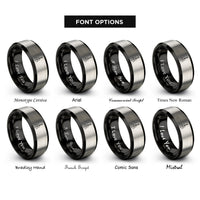 font options for inside engraving on black & grey hollowbody archtop rings