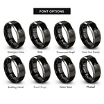 font options for inside engraving on black & grey holly leaves berries rings
