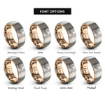 font options for inside engraving on rose gold & silver holly leaves berries rings