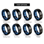 font options for inside engraving on black & blue honeybee flower rings