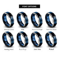 font options for inside engraving on blue & grey honeybee flower rings