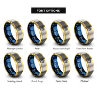 font options for inside engraving on gold & blue & grey honeybee flower rings