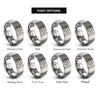 font options for inside engraving on silver honeycomb grid hexagons rings