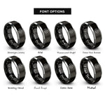 font options for inside engraving on black & gray honeycomb hex pattern rings
