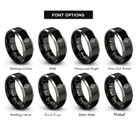 font options for inside engraving on black & gray honeycomb hex pattern rings