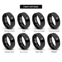 font options for inside engraving on black honeycomb hex pattern rings