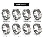 font options for inside engraving on gray honeycomb hex pattern rings
