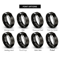 font options for inside engraving on black & silver honeycomb lines rings