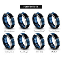 font options for inside engraving on blue & gray honeycomb pattern rings