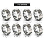 font options for inside engraving on grey honeycomb pattern rings