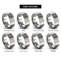 font options for inside engraving on grey honeycomb pattern rings