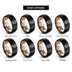 font options for inside engraving on black & rose gold hooded rat rings