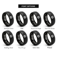 font options for inside engraving on black hooded skull rings