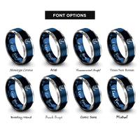 font options for inside engraving on blue & silver hook anchor crossed rings