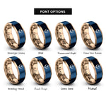 font options for inside engraving on rose gold & blue hook heart anchor rings