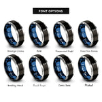 font options for inside engraving on black & blue & silver hook lighthouse waves rings
