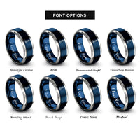 font options for inside engraving on blue & silver hook lighthouse waves rings