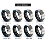 font options for inside engraving on black & blue & grey horizon north star rings