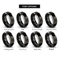 font options for inside engraving on black & silver hornbill rings