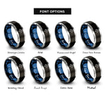font options for inside engraving on black & blue & gray horse rings