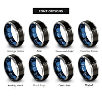 font options for inside engraving on black & blue & gray horse rings