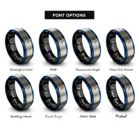 font options for inside engraving on black & blue & grey horse rings