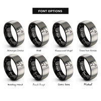 font options for inside engraving on black & gray horse rings