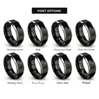 font options for inside engraving on black & gray horse rings