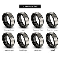font options for inside engraving on black & gray horse rings