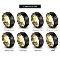 font options for inside engraving on black & gold horseshoe heart horse rings