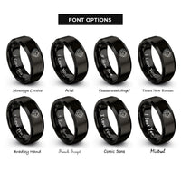 font options for inside engraving on black horseshoe heart horse rings